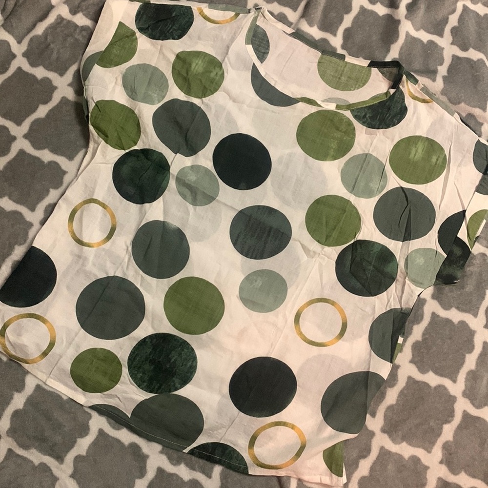 White Blouse with Green Circles